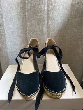 Black Espadrille Lace-Up Wedges. Made In Spain. Never Worn.